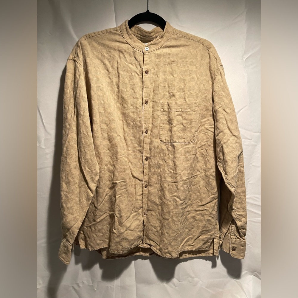 Bachrach Beige Button-Up Linen Shirt Jacket